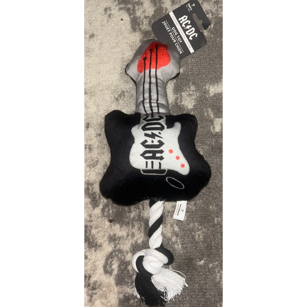 Perri's AC/DC Plush Guitar Squeak Dog Toy with Rope (NEW)
